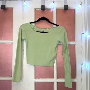 Green Long Sleeve Crop Top